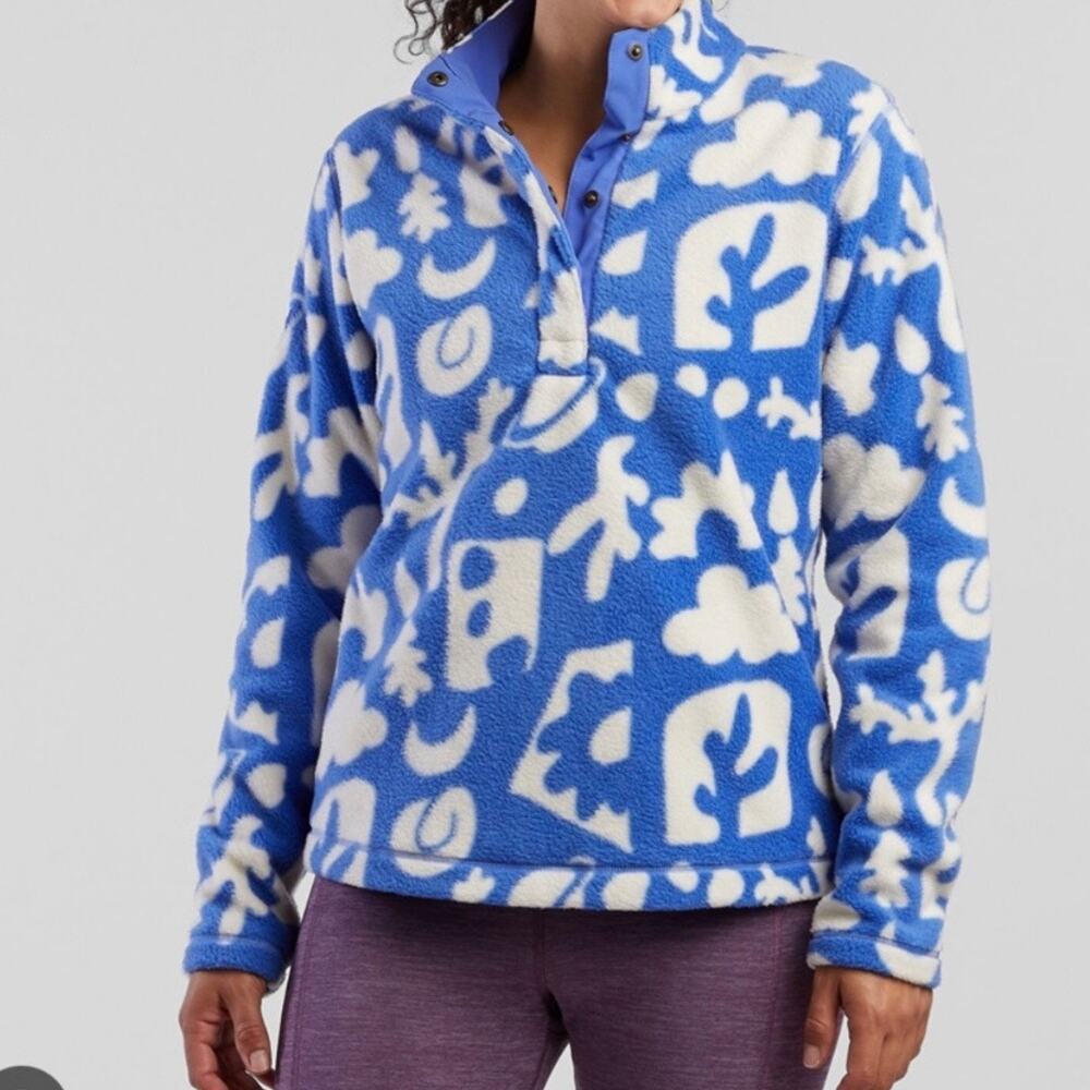 Wild Rye High Pile Fleece Pullover - Blue/White size Small
